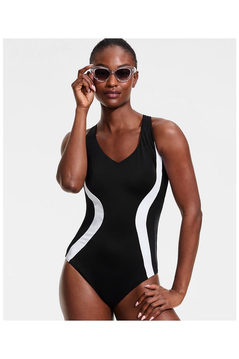 Tugless Contour One Piece, Alternate, color, Black/White
