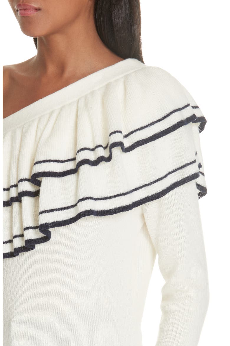 Ruffle One-Shoulder Wool Blend Sweater, Alternate, color, OFF WHITE MULTI