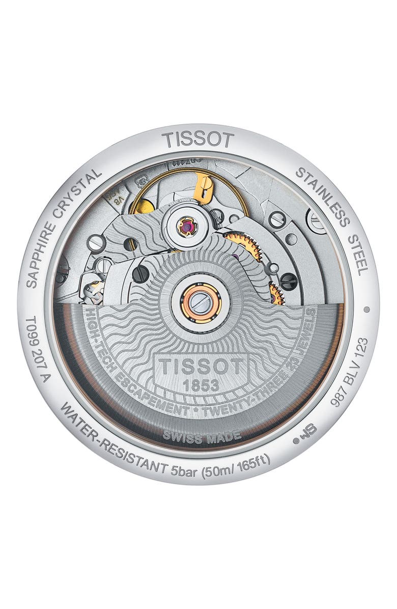 Tissot Chemin Des Tourelles Diamond Leather Strap Watch, 32mm, Alternate, color, White/Mother Of Pearl/Silver