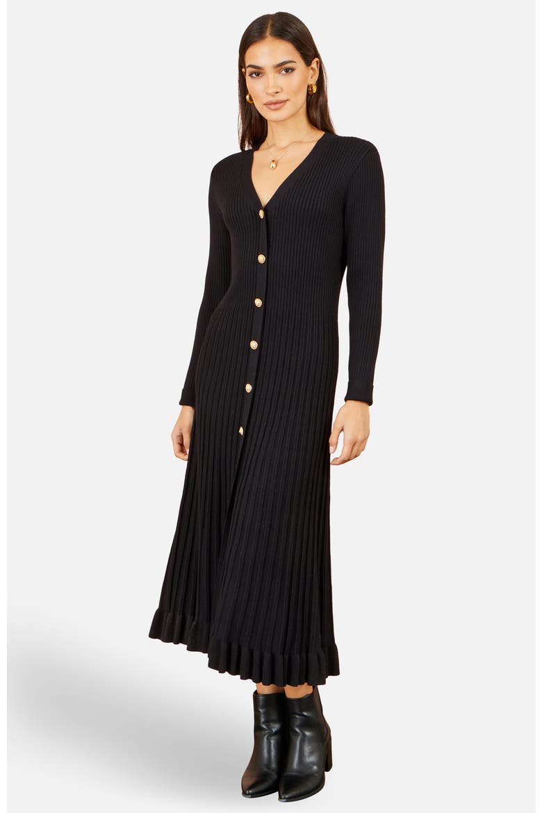 Long Sleeve Ribbed Midi Knit Dress, Main, color, Black
