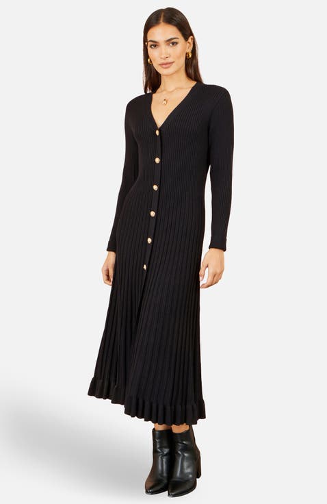 Long Sleeve Ribbed Midi Knit Dress