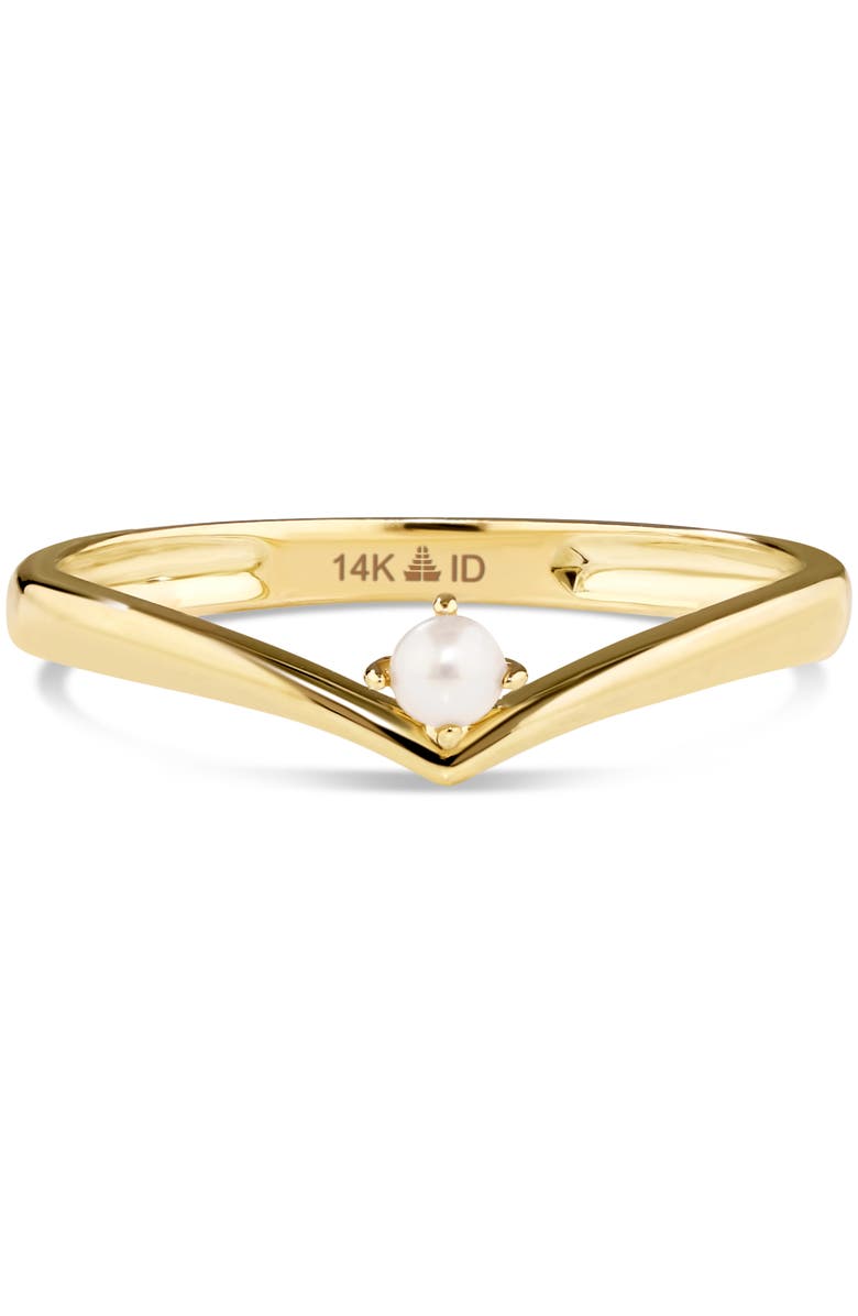 DEVATA Freshwater Pearl Wishbone Ring in 14K Gold, 3mm, Main, color, Yellow Gold