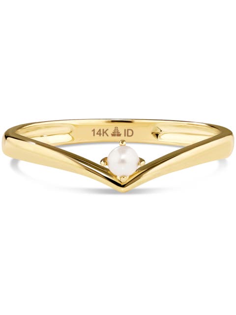 Freshwater Pearl Wishbone Ring in 14K Gold, 3mm
