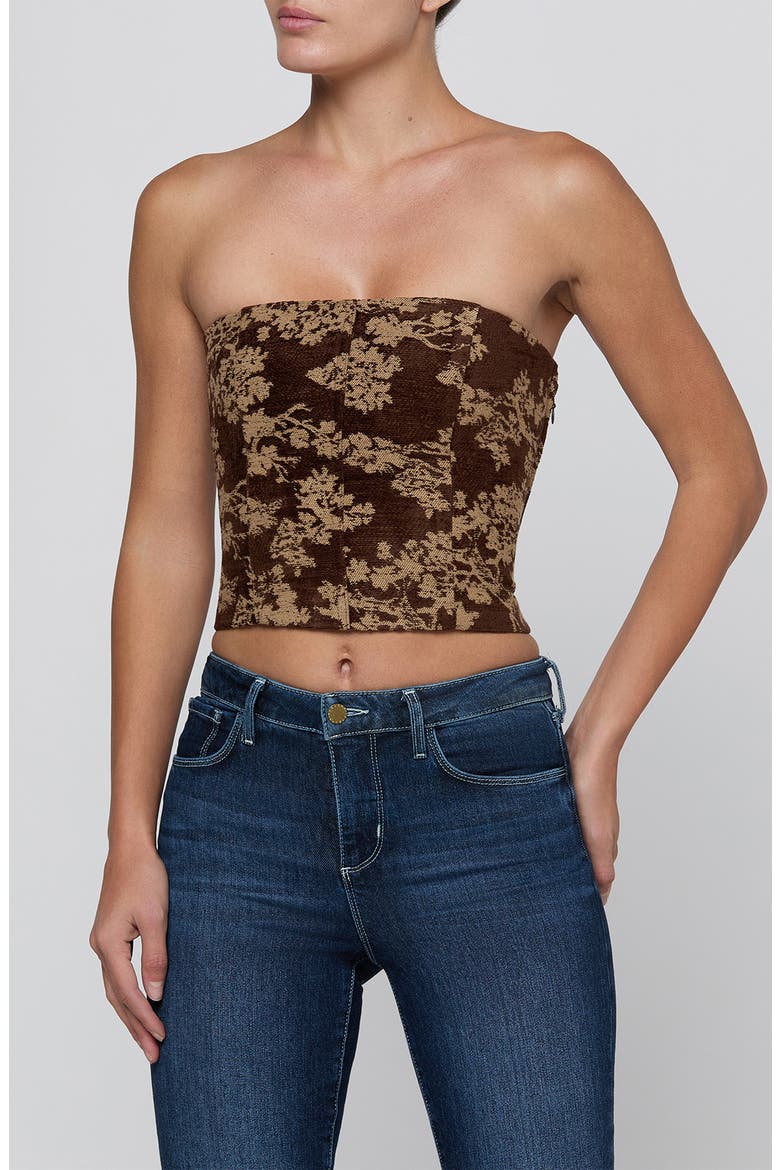 Paulette Strapless Crop Corset Top, Main, color, BROWN FLORAL TAPESTRY