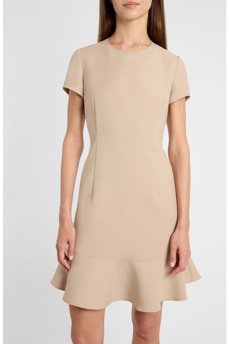 Moira Soft Stretch Crepe Cap Sleeve Flounce Dress, Alternate, color, Sand