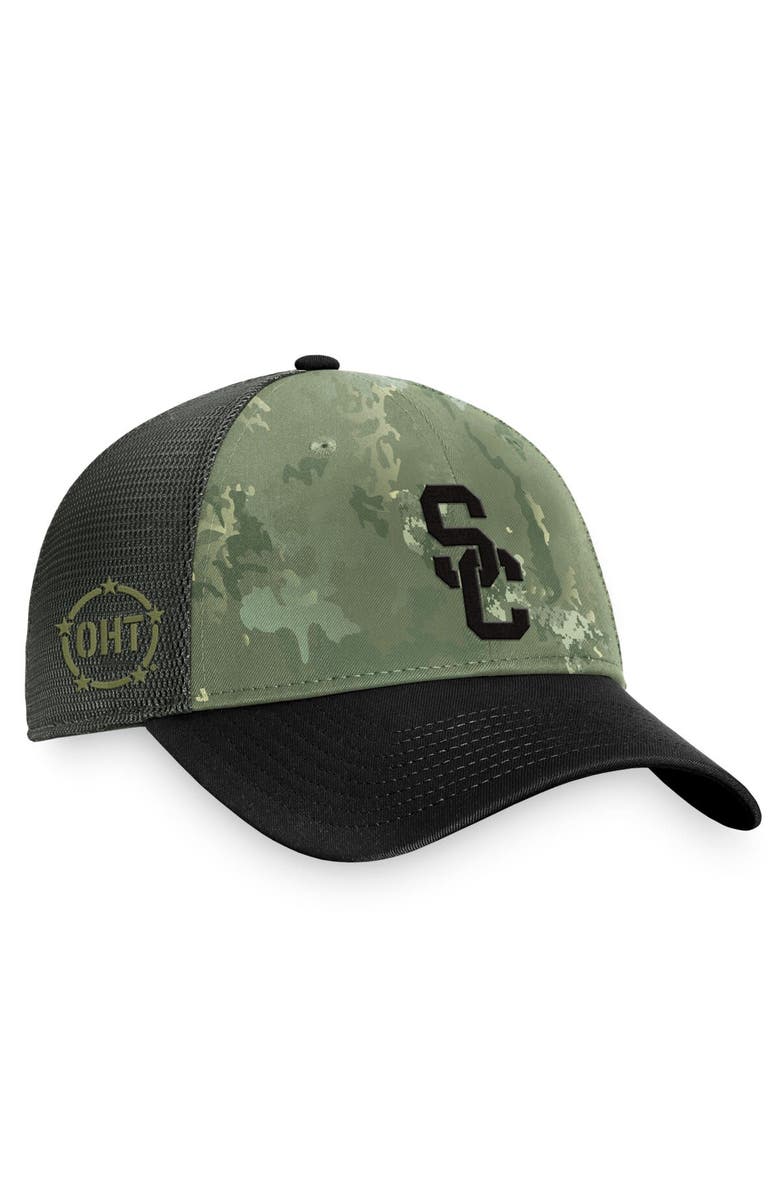 TOP OF THE WORLD Men's Top of the World Hunter Green/Gray USC Trojans OHT Military Appreciation Unit Trucker Adjustable Hat, Main, color,