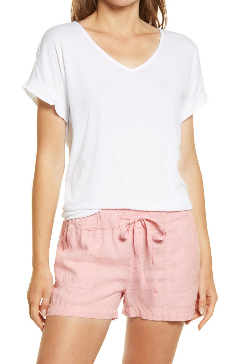 Caslon<sup>®</sup> Flutter Sleeve V-Neck T-Shirt, Main, color, 