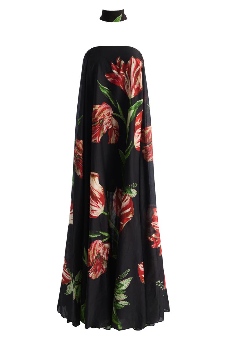 Maricela Strapless Maxi Dress With Scarf, Alternate, color, SOFT TULIP BLACK