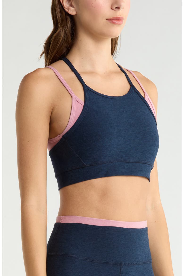 Space Dye Long Layered Bra, Alternate, color, NOCTURNAL NAVY/ BALLET PINK