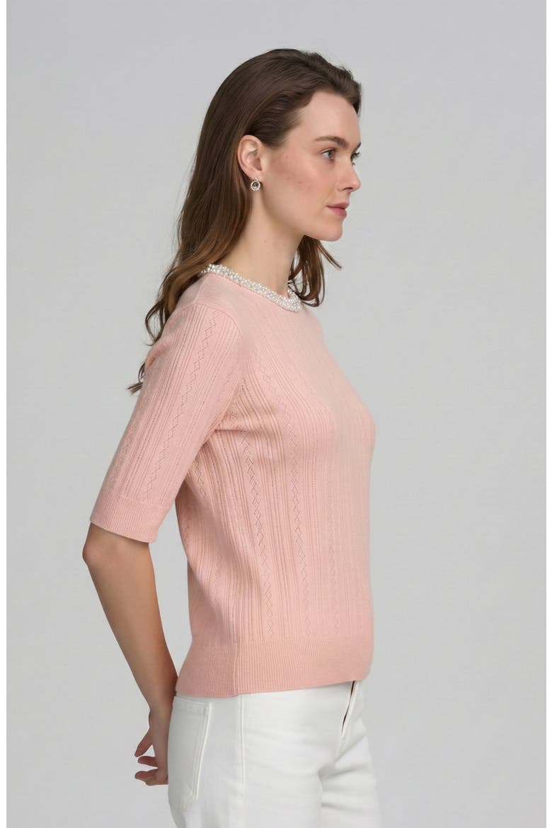 Fine Gauge Embellished Neck Top, Alternate, color, PALE PINK