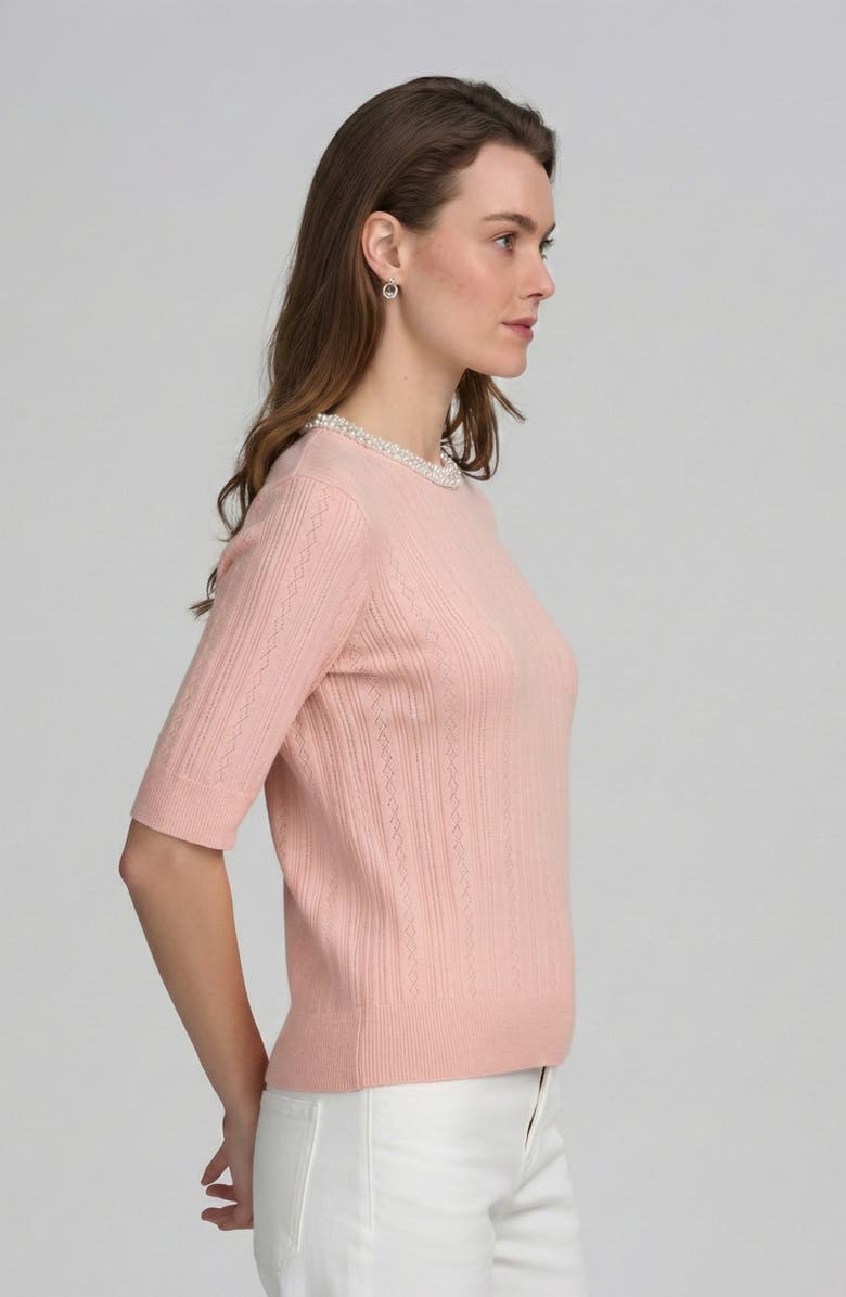 ELLE Collection Fine Gauge Embellished Neck Top, Alternate, color, Pale Pink