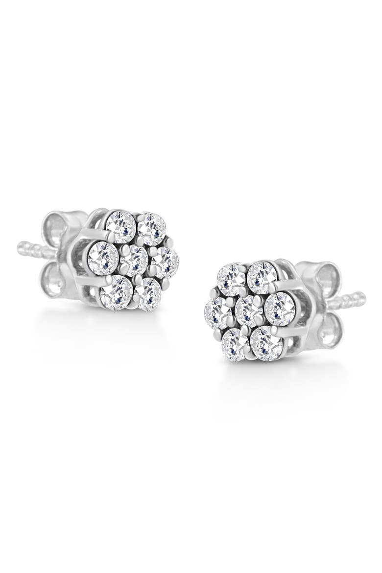 14K White Gold 1/2 Ct Prong RoundDiamond Flower Stud Earring, Alternate, color, White