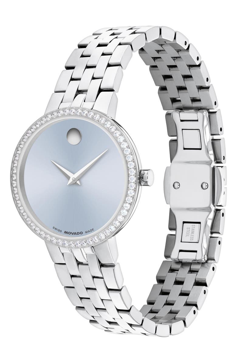 Movado Museum Classic Lab Grown Diamond Bracelet Watch, 29.5mm, Alternate, color, Blue