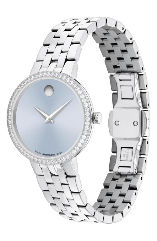 Movado Women's Museum Classic Lab Grown Diamond Swiss Quartz Stainless-steel Watch, 29.5mm In Blue