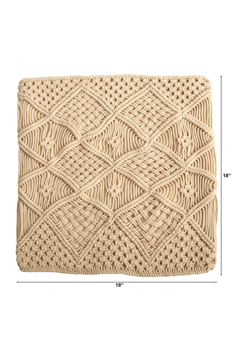 18-in Boho Cross Woven Macrame Decorative Pillow Cover, Alternate, color, Beige