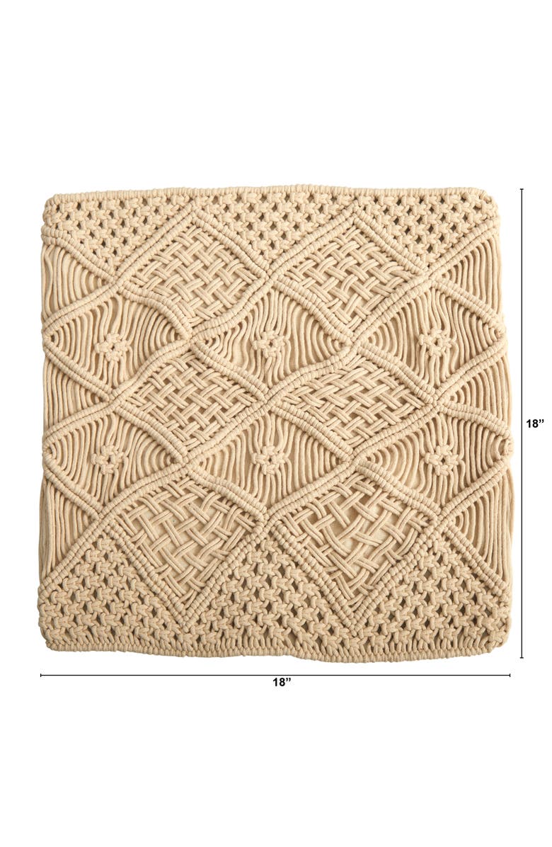 NEARLY NATURAL 18-in Boho Cross Woven Macrame Decorative Pillow Cover, Alternate, color, Beige