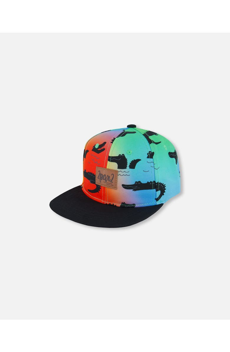 Deux par Deux Baby Boy's Printed Cap Black And Multicolored Crocodiles, Main, color, Black And Multicolored