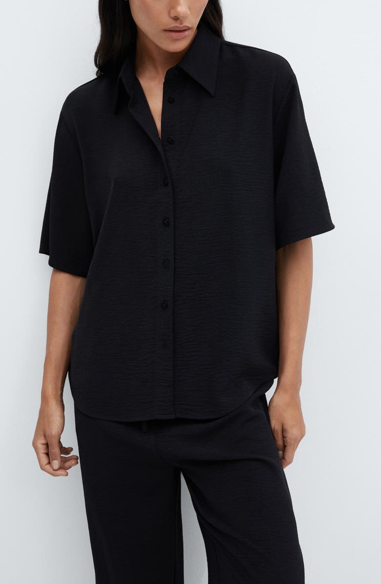 MANGO Textured Wide Leg Drawstring Pants, Alternate, color, 