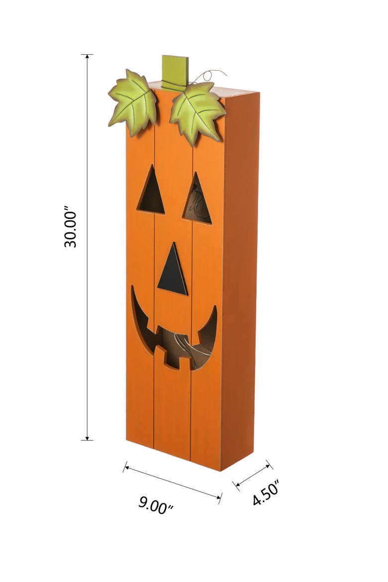 Lighted Halloween Wooden Pumpkin Porch Decor with Timer, Alternate, color, Orange