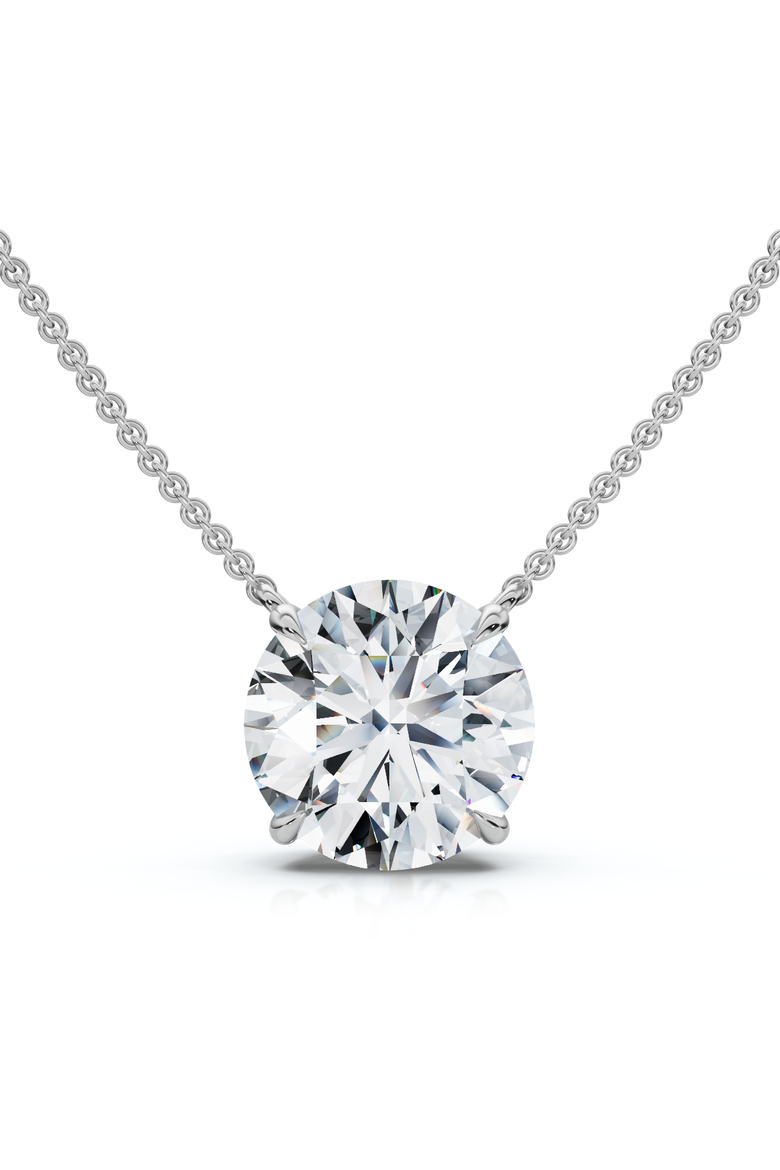 1 1/2Ct Round Cut Solitaire Diamond Pendant 14k Gold Women's 18" Chain Lab Grown, Main, color, White Gold