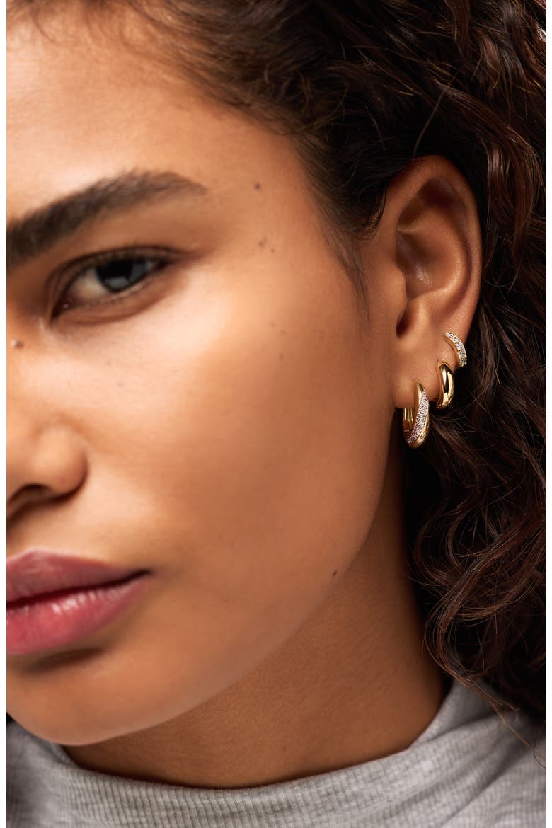Kira Bold Pavé Hoop Earrings, Alternate, color, GOLD / CLEAR