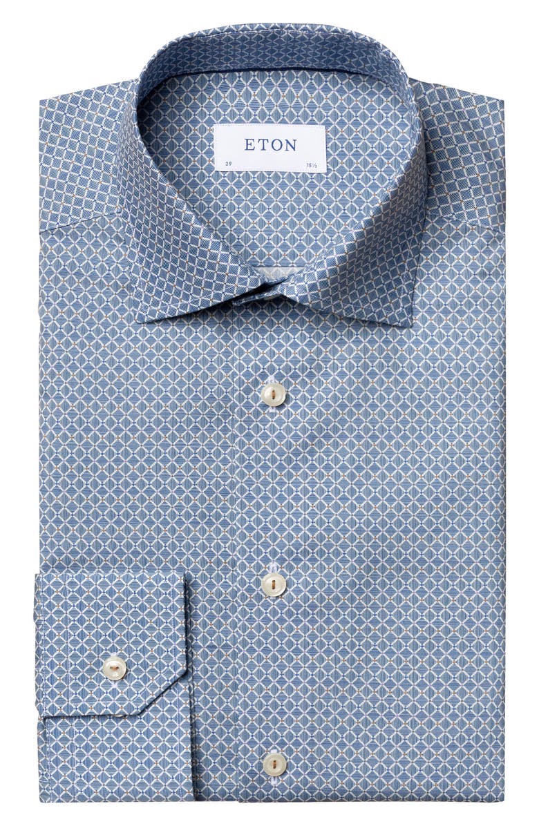 Eton Slim Fit Blue Geo Print Dress Shirt, Main, color, 