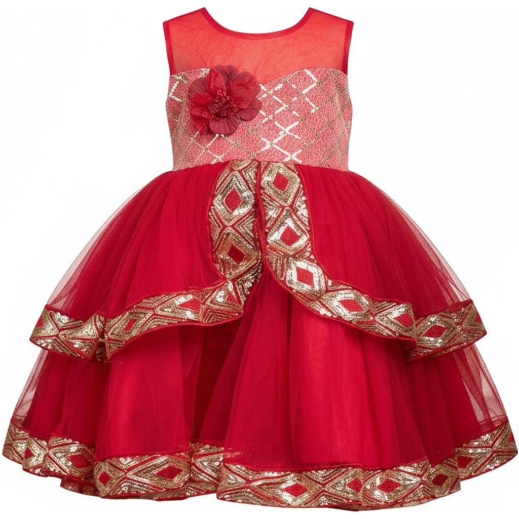 Mia Belle Girls Kids' Made To Sparkle Embroidered Tulle Holiday Dress In Red