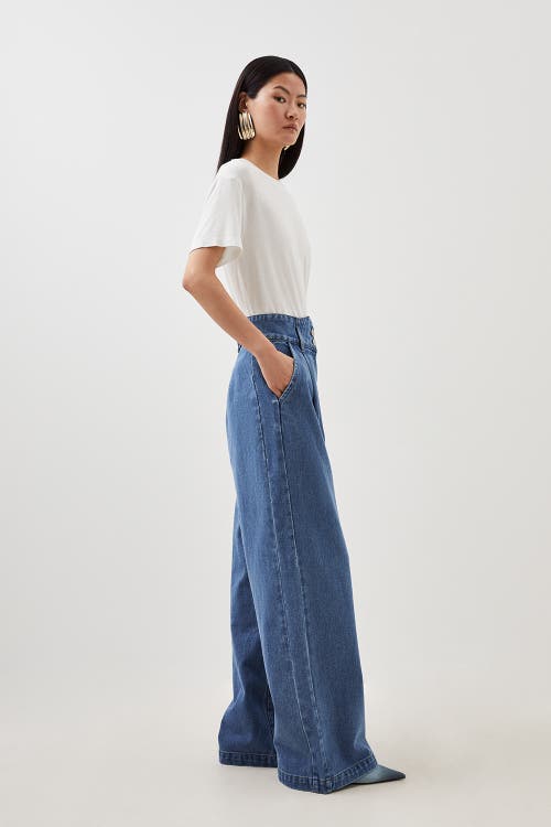 Karen Millen Petite Denim Wide Leg Pants In Blue