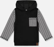 Deux par Deux Colorblock Checkered Chest Pocket Hooded Top