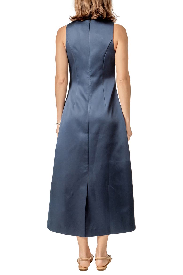Sleeveless Satin Midi Dress, Alternate, color, NAVY