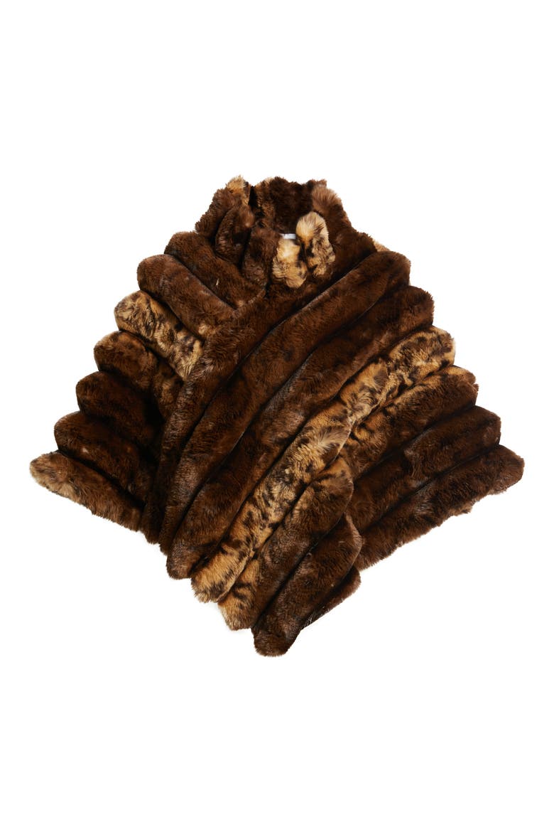 Channeled Leopard Spot Faux Fur Capelet, Main, color, BROWN