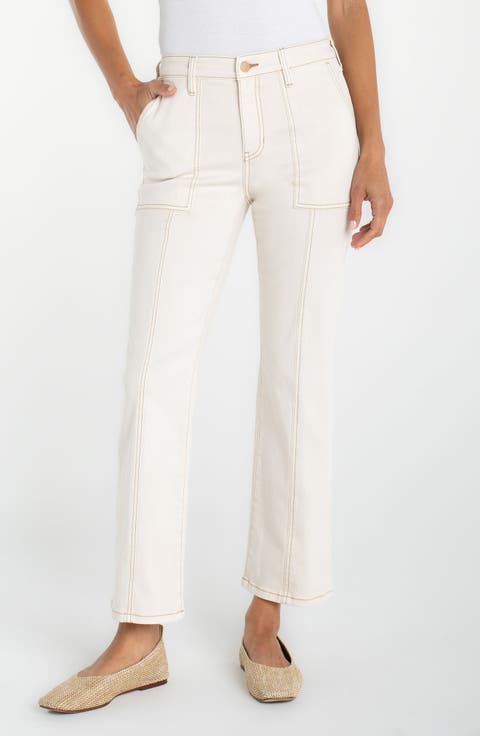 Hannah Seamed Ankle Flare Utility Jeans (Ecru Shore)