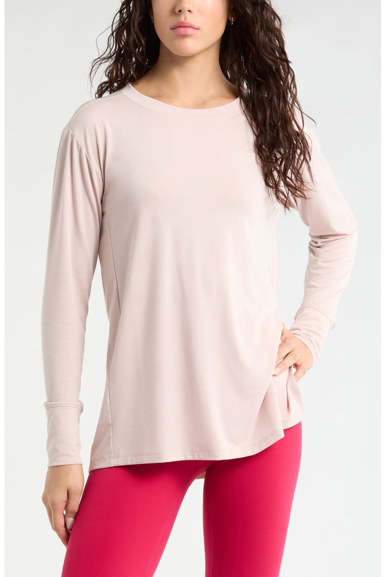 Long Sleeve Split Hem T-Shirt, Main, color, PINK HUSH