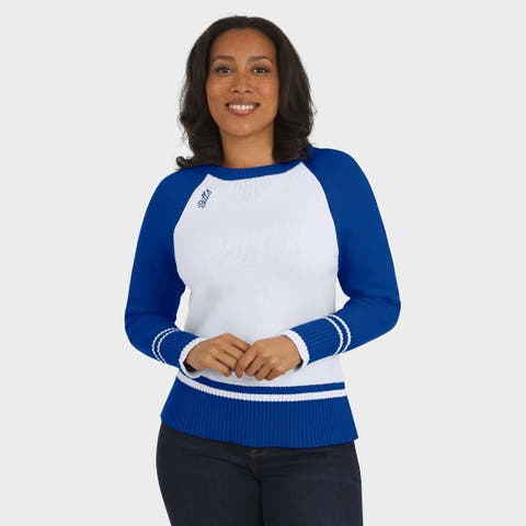 Women
s WEAR by Erin Andrews White/Royal Buffalo Bills Colorblock Raglan Sweater