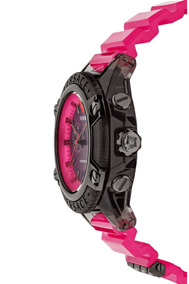 Icon Active Chronograph Silicone Strap Watch, 44mm, Alternate, color, PINK /BLACK