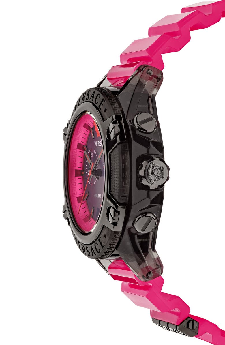 Versace Icon Active Chronograph Silicone Strap Watch, 44mm, Alternate, color, Pink /Black