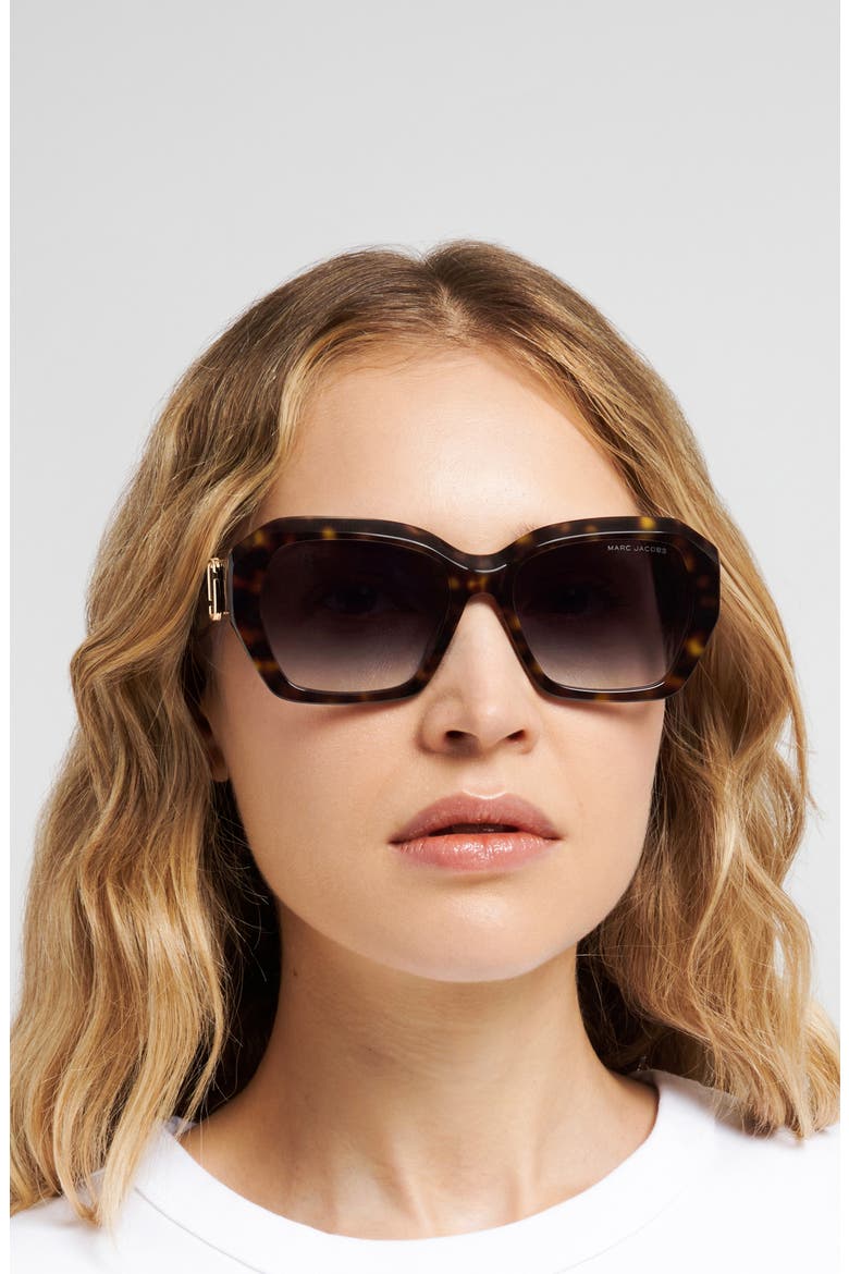 55mm Square Geomatric Sunglasses, Alternate, color, HAVANA/ BURGUNDY