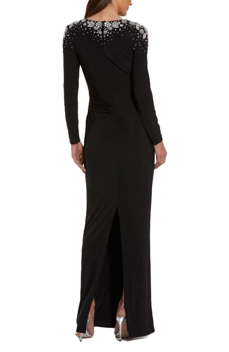 Mac Duggal Jersey V Neck Faux Knot Gown With Beaded Shoulders, Alternate, color,