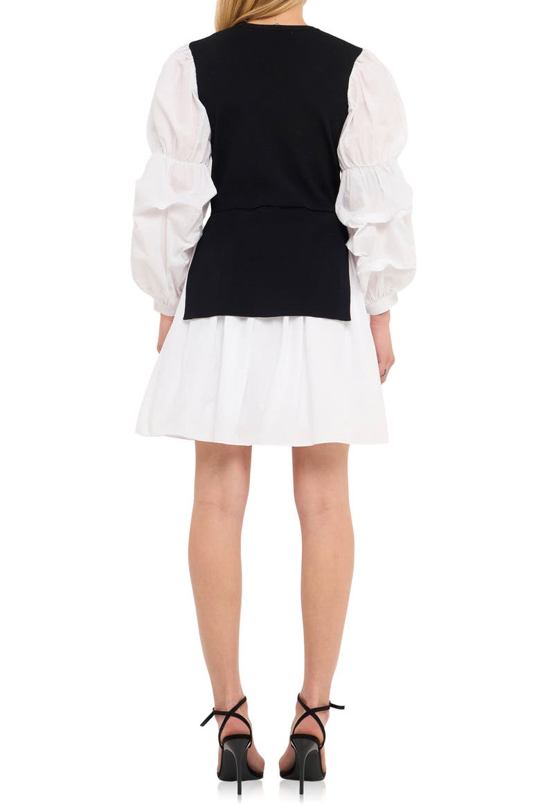 Mixed Media Long Sleeve Minidress, Alternate, color, BLACK/ WHITE