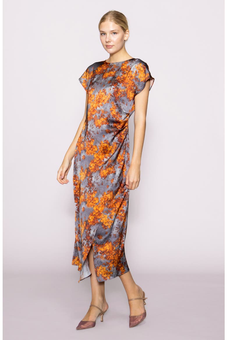 Floral Print Cap Sleeve Dress, Alternate, color, GREY/ RUST ABSTRACT