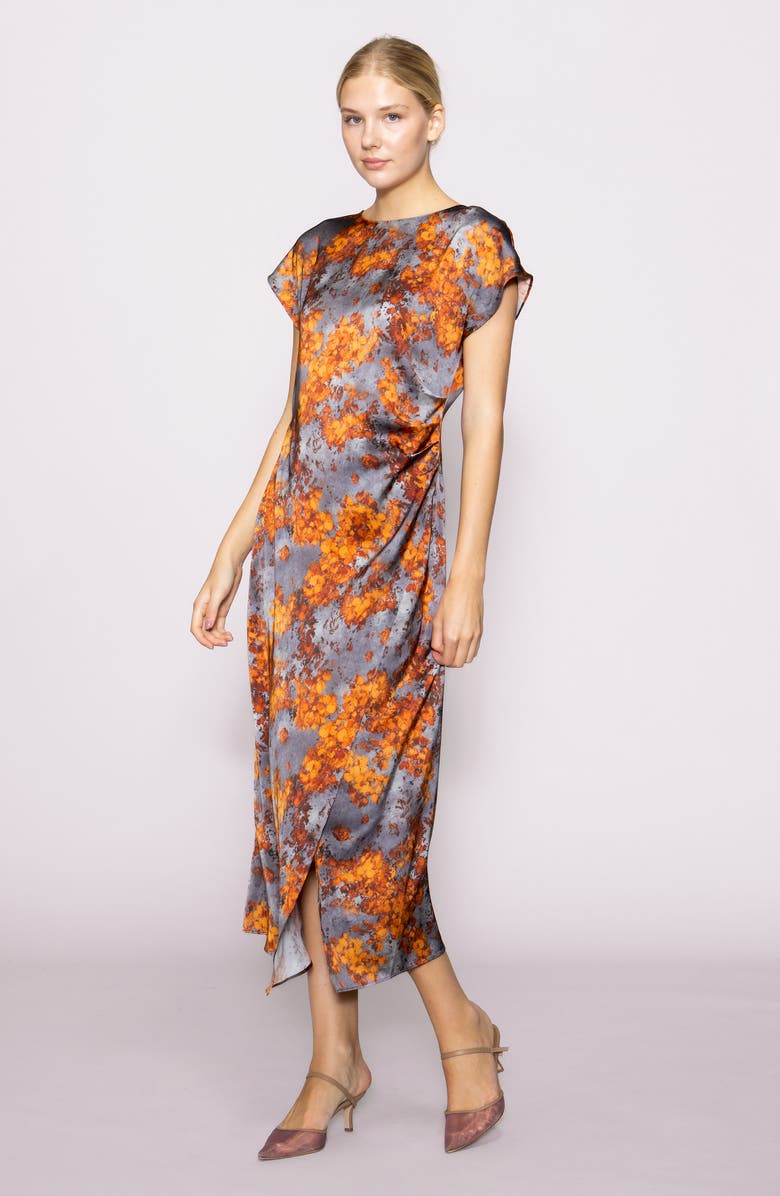 MELLODAY Floral Print Cap Sleeve Dress, Alternate, color, Grey/ Rust Abstract