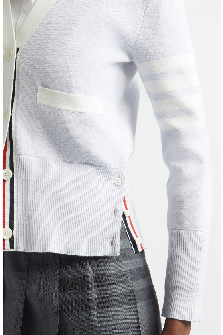 4-Bar Contrast Trim Cotton Cardigan, Alternate, color, PALE GREY