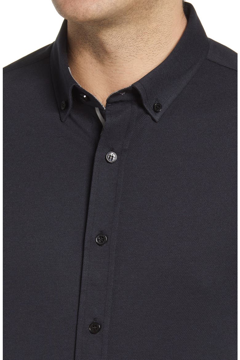 DryTouch® Performance Piqué Knit Button-Up Shirt, Alternate, color, BLACK