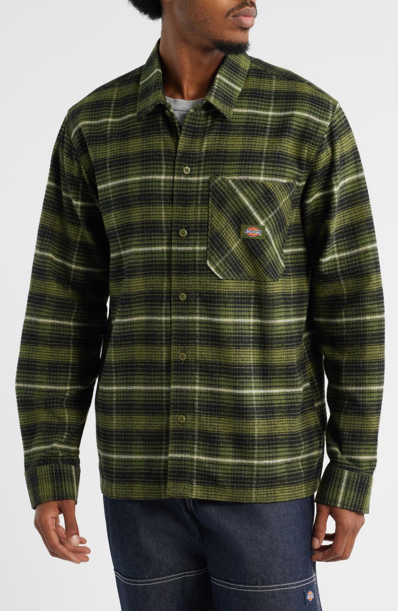 Dickies Forest Check Flannel Button-Up Shirt, Alternate, color, Cypress