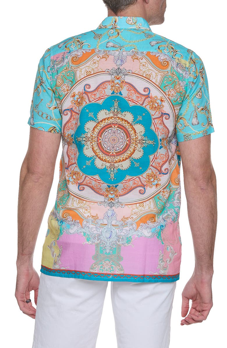 RANEES Printed Linen & Cotton Shirt, Alternate, color, Blue/ Green Multi