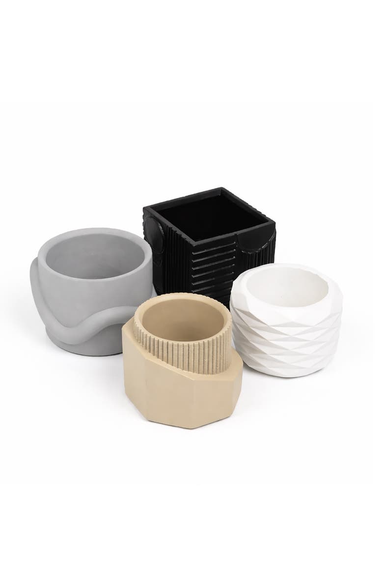 JONATHAN Y Romy Modern Minimalist Handmade Concrete Geometric Planter Set with Drainage Holes, Main, color, Black