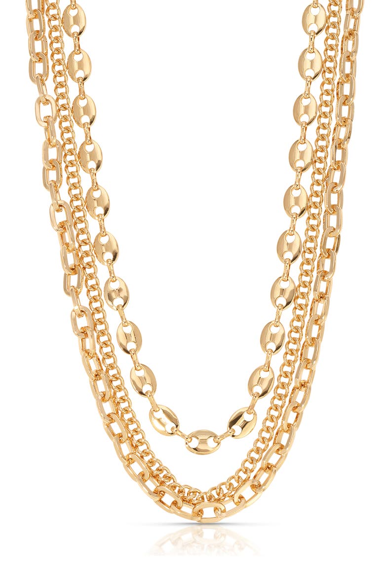 Triple Mixed Chain Necklace, Main, color, GOLD
