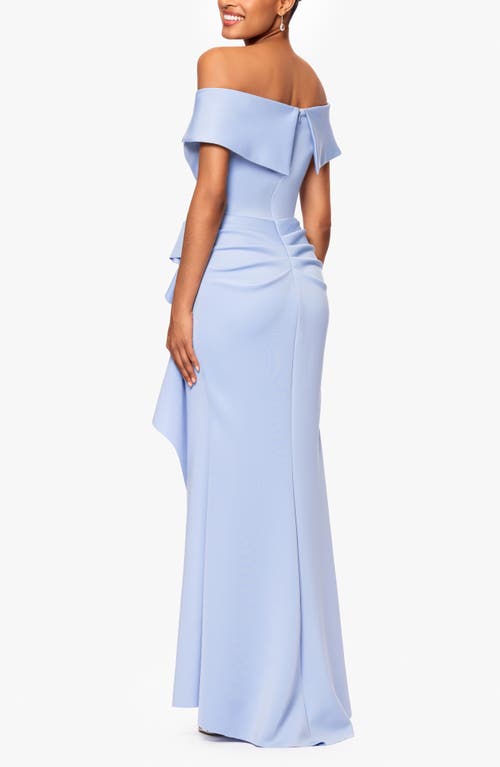 Xscape Evenings Ruffle Off The Shoulder Scuba Gown In Periwinkle