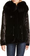 Mr & Mrs Italy Sequin Embellished Velvet Coat with Removable Genuine Fox Fur Trim
