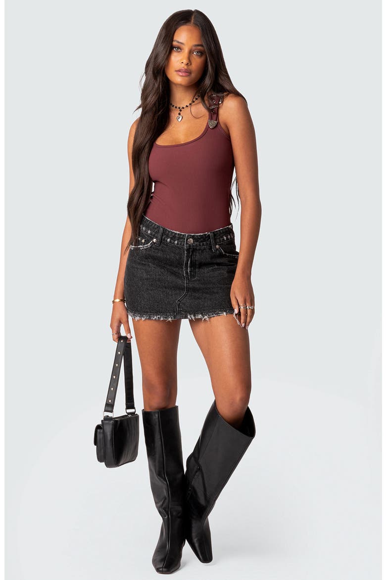 Laney Rib Buckle Strap Bodysuit, Alternate, color, BORDU